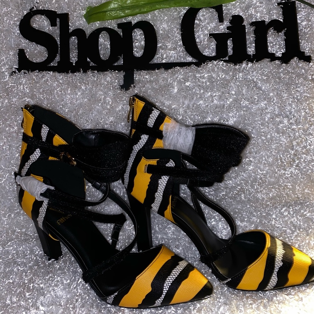 Athena Black Yellow and White Heels